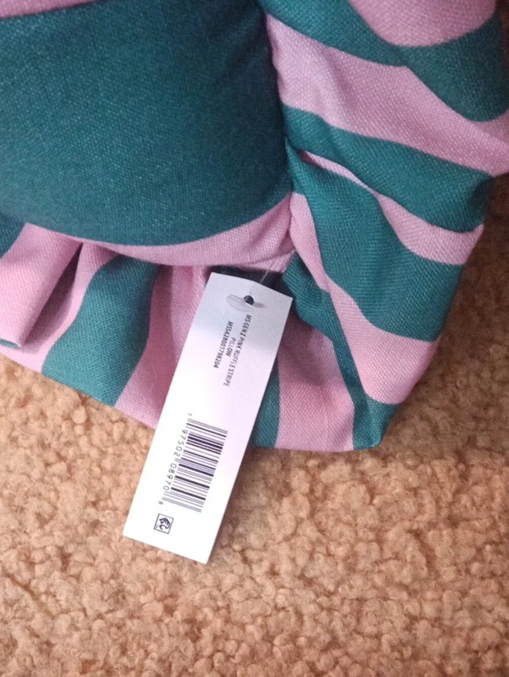 Striped Pink and Teal Decorative Throw Pillow by